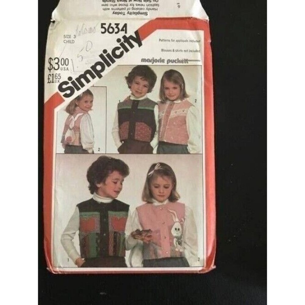 #5634 Simplicity vintage vest childrens sewing pattern size 3